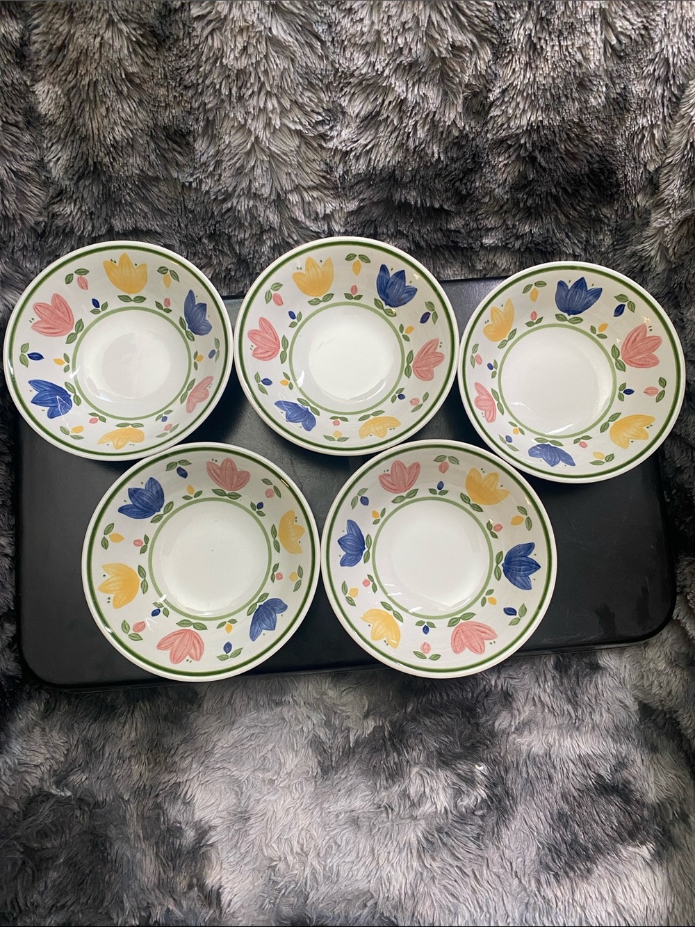 Floral Tulip Ceramic Cereal Bowls - Multi-Color (Set of 5)